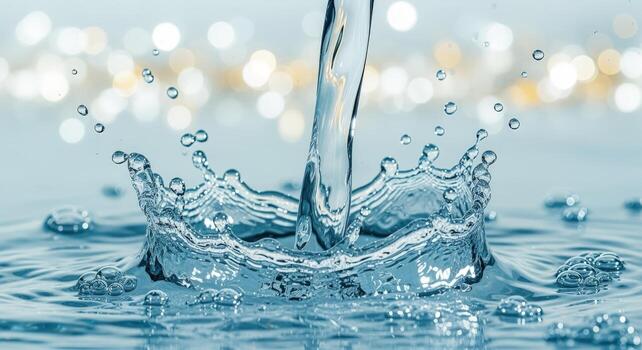 Water Splash Crown Refreshing Liquid Motion with Bokeh Background for Purity and Hydration Concepts photo