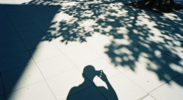 Abstract Shadow Portrait on Concrete Capturing Light, Silhouette, and the Essence of a Sunny Day photo