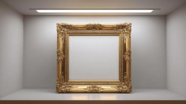 Elegant Gold Ornate Frame on Display Perfect for Showcasing Art, Photography, or Adding a Touch of Luxury photo