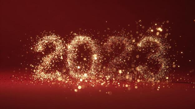 Sparkling Golden 2023 New Year Celebration on Red Background for Festive Designs and Creative Projects photo