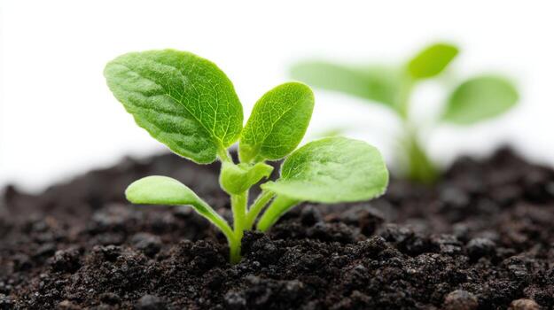 Close-up of Vibrant Green Seedlings Growing in Rich Soil, Representing New Life and Sustainable Growth photo