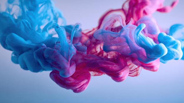 Vibrant Swirls of Blue and Pink Ink in Water - Abstract Colorful Fusion and Motion photo