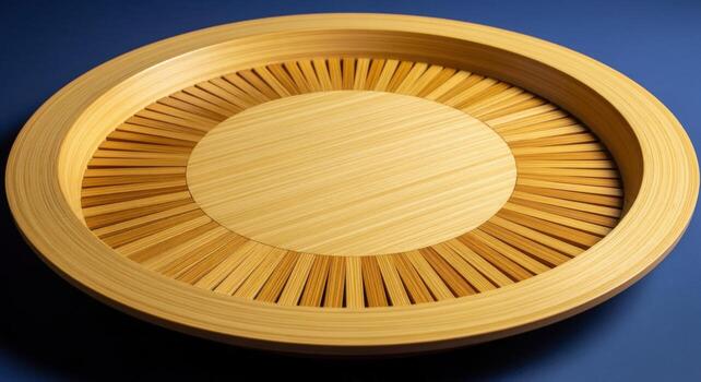 Elegant Round Wooden Tray with Radial Design, Ideal for Serving and Display on Table photo