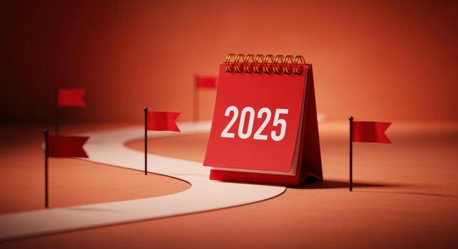 Roadmap to Success 2025 Calendar with Flags Marking Goals on a Defined Pathway photo