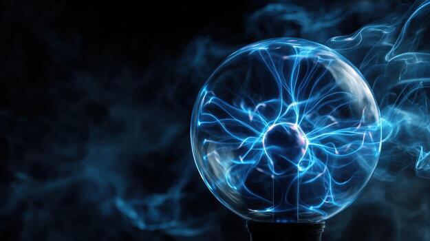 Plasma Ball Displaying Electrical Filaments and Ionized Gas with a Dramatic, High-Contrast Background photo