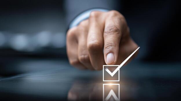 mano seleccionando cheque marca en caja negocio aprobación y confirmación para éxito foto