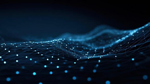 Abstract Technology Network with Blue Glowing Dots and Lines, Representing Connectivity, Data, and Innovation photo