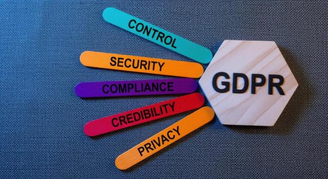 GDPR Concept with Colorful Sticks and Hexagon, Representing Data Protection, Security, and Compliance on Textured Background photo