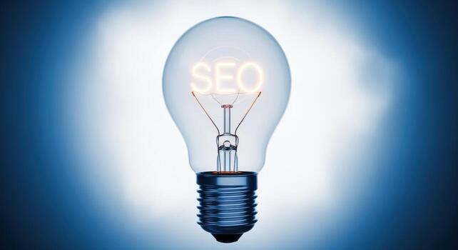 SEO concept visualization Lightbulb illuminating search engine optimization strategies and solutions for digital marketing success photo