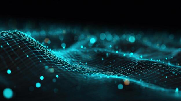 Abstract Cyan Network Background with Particle Effects for Technology, Science, and Communication Concepts photo