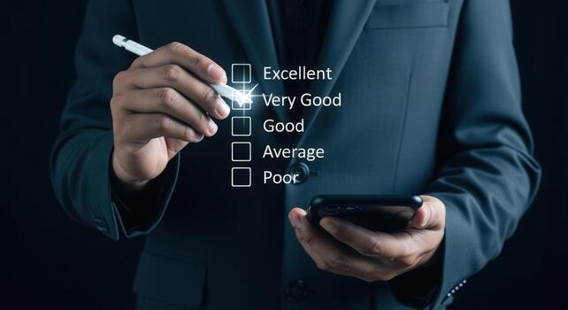 Customer Feedback Survey with Electronic Pen Business Professional Evaluating Service Quality and User Experience photo