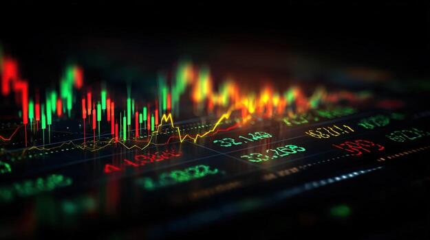 Financial Data Visualization Stock Market Analysis with Candlestick Charts and Numerical Data Representation photo