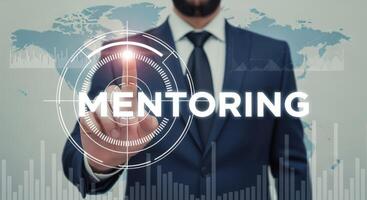 Professional highlighting mentoring concept on digital interface, representing modern leadership development