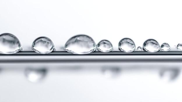 Macro Image of Water Droplets on a Horizontal Surface, Reflecting Light and Creating Reflections photo