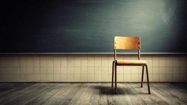 Classroom Chair in Front of Blackboard Education, Learning, and Academic Concept photo