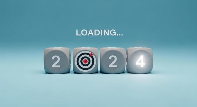 Conceptual 2024 Loading Screen with Target, Symbolizing Goals, Planning, and Anticipation for the Upcoming Year photo