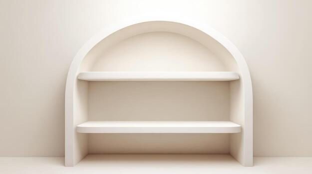 Elegant Empty Arch Shelf Niche with Cream Color Palette for Interior Design Mockups and Product Displays photo