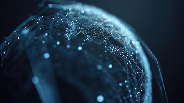 Abstract Network of Connected Points and Lines Representing Global Communications and Data Transfer in Blue photo