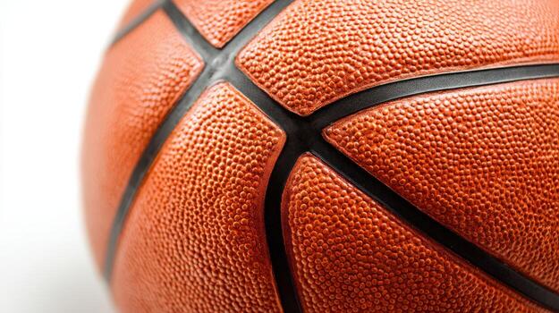 Close-up of an Orange Basketball with Black Lines Showing Leather Texture for Sports Content photo