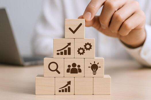 Building Blocks Showing Growth, Ideas, Teamwork, and Success in Business Development Concepts photo