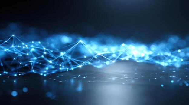Futuristic Abstract Network Connection Structure Digital Data Visualization with Glowing Blue Light and Plexus Effect photo