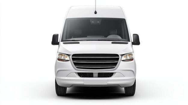 Front View of a White Delivery Van Isolated on White Background in Studio Shot photo