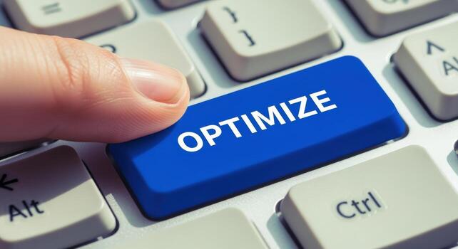 Optimize Keyboard Key Pressed for Business Growth, Efficiency, and Digital Marketing, Concept of Strategy for Success photo