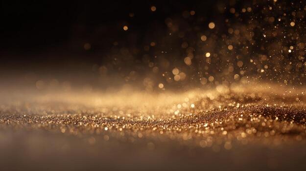 Golden Sparkling Particles Background Abstract Glitter Dust Texture for Festive Celebration and Luxury Design photo