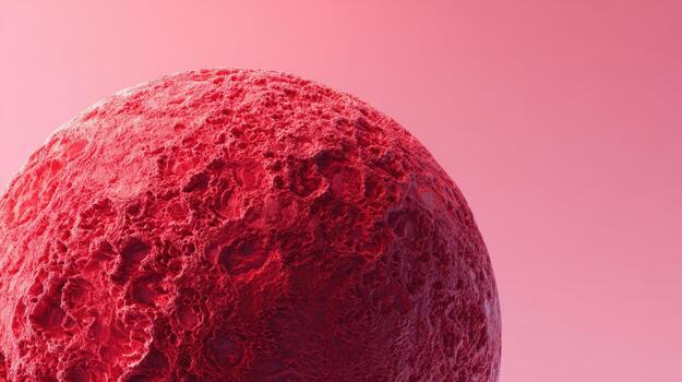 Textured Red Sphere Against Pink Backdrop, Close-Up Abstract Presentation, Modern Art Display, photo