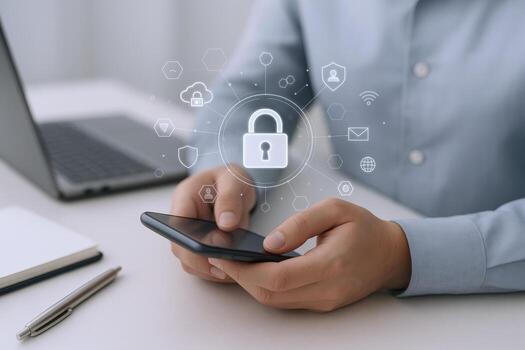 Data protection and privacy on a mobile device, displaying security and digital safety with encryption photo