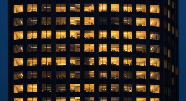 Office Building Windows at Night Showing Activity and Occupancy for Real Estate and Corporate Use photo