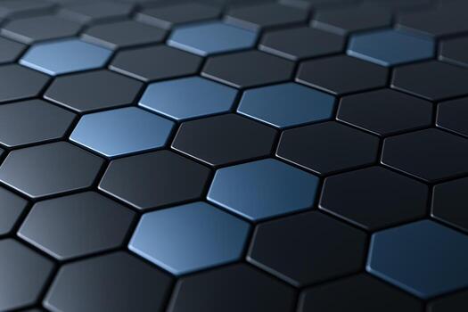 Hexagonal Pattern of Dark Gray and Blue Tiles, Abstract Geometric Background, 3D Rendering photo