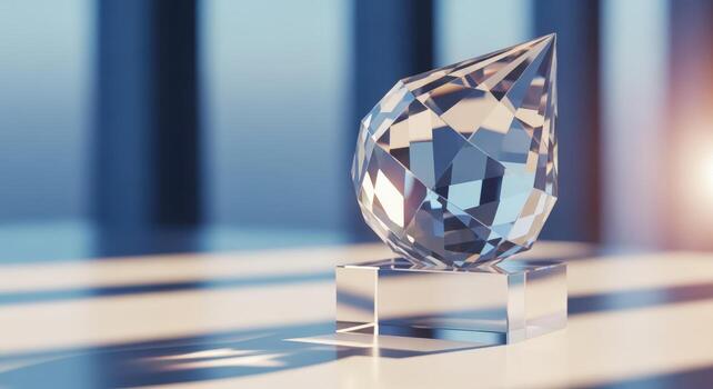 Elegant Crystal Award on Display A Symbol of Achievement and Recognition with Blurred Background photo