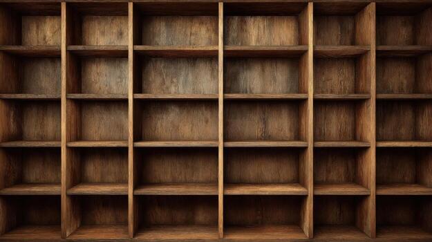 Empty Wooden Shelves Background Rustic, Natural Wood Texture for Product Display and Storage Concepts photo