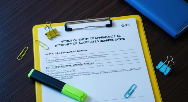 Legal Document on Clipboard with Stationery Attorney Representation Form for Official Use photo
