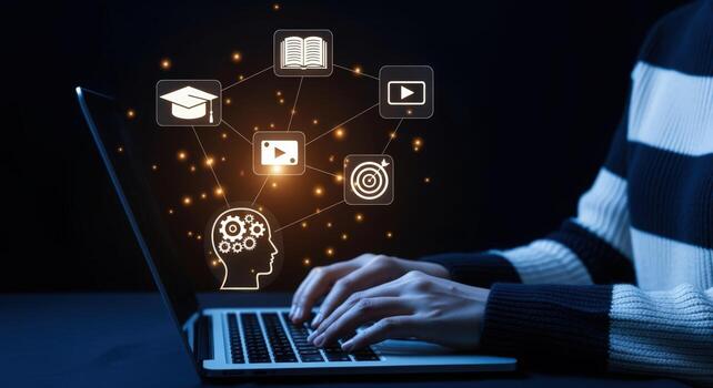 Online Education Concept with Person Typing on Laptop, Representing Digital Learning and Innovation photo