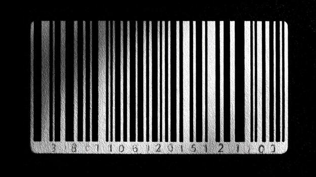 Monochrome Image of an Abstract Barcode Design with Numerical Identification on a Black Background photo