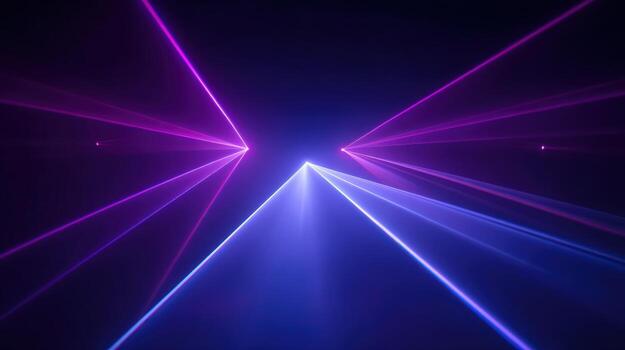 Abstract Laser Light Show with Purple and Blue Beams Intersecting on Dark Background photo