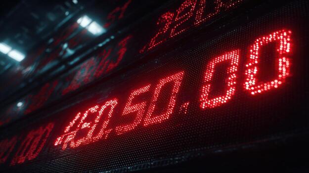 Red LED Display Showing Numbers, Symbolizing Financial Data, Statistics, and Stock Market Information photo