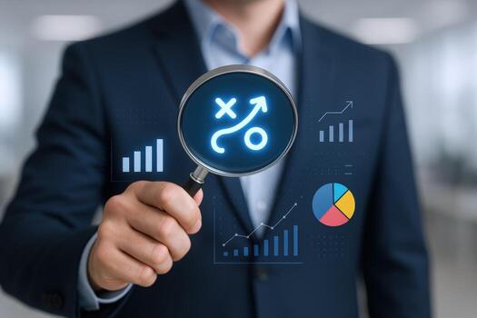 Business Analysis Magnifying Glass Concept Focused Strategy, Data Insights, and Professional Growth in Corporate Environment photo