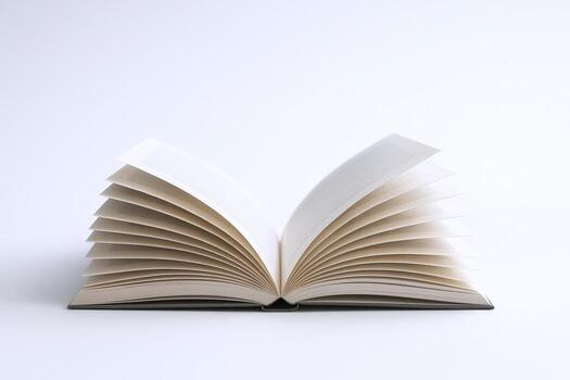 Open Book Mockup with Blank Pages Isolated on White Background, Perfect for Educational or Publishing Concepts photo