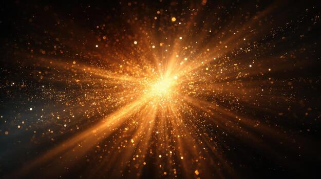 Golden Glittering Burst Abstract Energy Explosion with Sparkling Particles on a Black Background photo