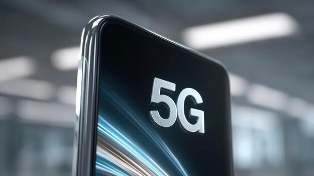 Modern Smartphone with 5G Connectivity Displayed in a Technological and Futuristic Setting for High-Speed Network photo
