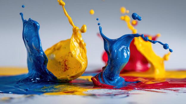 Dynamic Shot of Vibrant Acrylic Colors Splashing and Mixing, Creating Exciting Visuals for Creative Projects photo