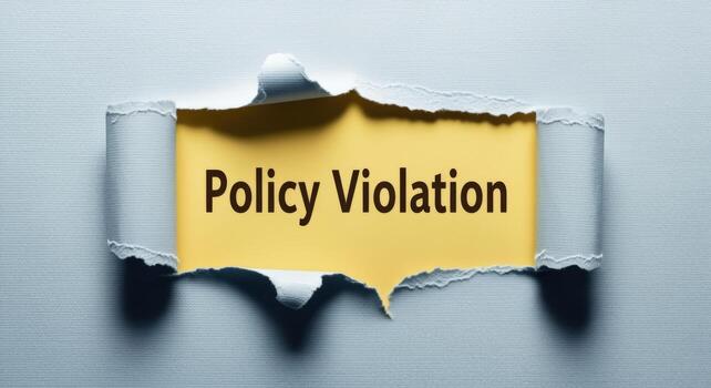 Policy Violation Concept Torn Paper Reveals Warning Message for Rules Infringement or Terms Breach photo