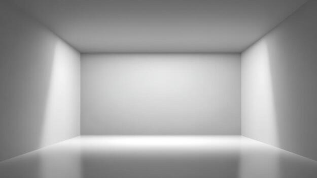 Empty White Room Interior with Spotlights, Minimalist Architecture Background for Product Display, 3D Rendering photo