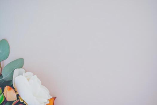 Colorful flower arrangement in soft lighting on a neutral background photo