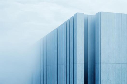 Architectural concrete structure amid foggy weather conditions in a city photo