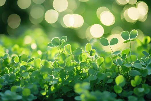 Green leaves basking in sunlight with a soft bokeh background in nature photo