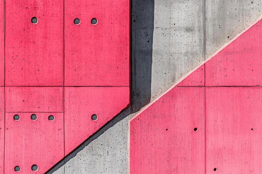 Geometric patterns on vibrant pink and gray concrete surfaces in urban setting photo